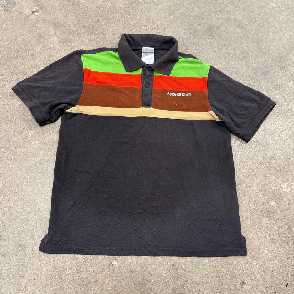 Vintage Burger King Black Retro Work Employee Uniform Polo Shirt Size S / Small